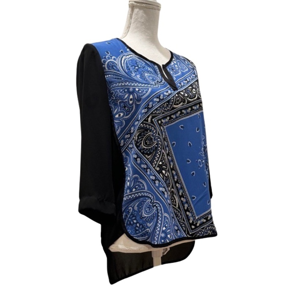 NWT SunLight Paris blouse. Blue and Black. Large - Picture 3 of 8